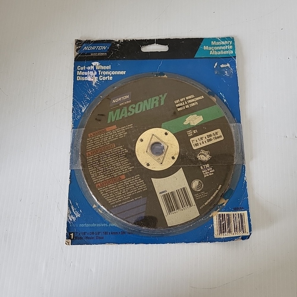 Norton 7 Inch Cut-off Wheel 5/8 Arbor Masonry Type 01 076607890559